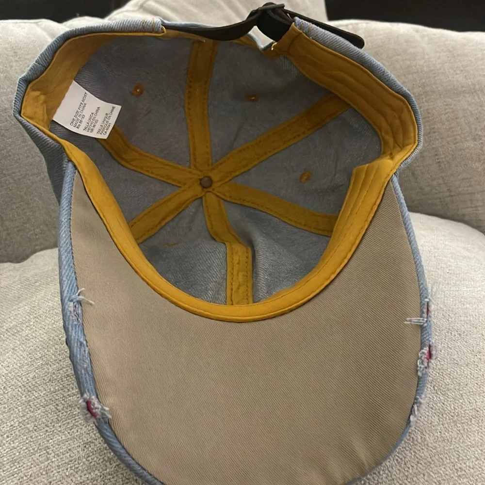Embellished Ball Cap Distressed Light Denim‎ Silver Stud Butterfly Baseball Hat